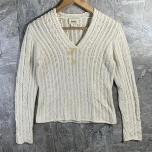 Neiman-Marcus Woman's 100% Cashmere Cable Knit V-neck Pullover Sweater Ivory M